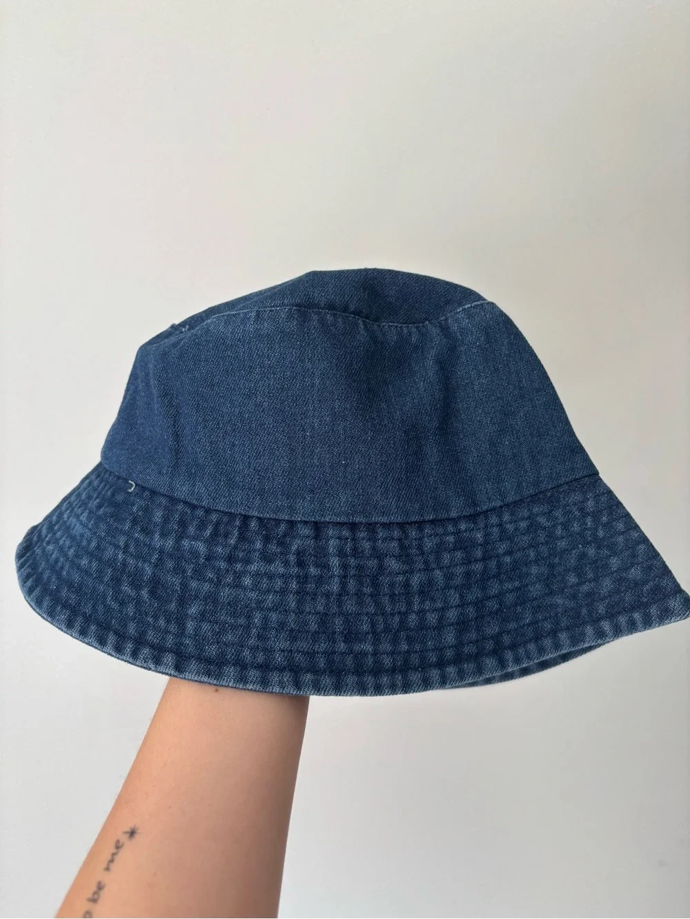 Patchwork Navy Blue Denim Cotton Preppy Boho Bucket Hat - One Size